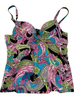 Paisley Print Tankini Top in Pink, Teal & Green